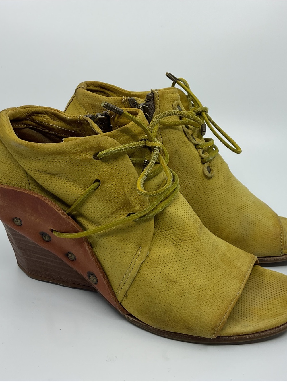 A.S.98 Olive Green Open-Toe Lace-Up Wedge Sandals